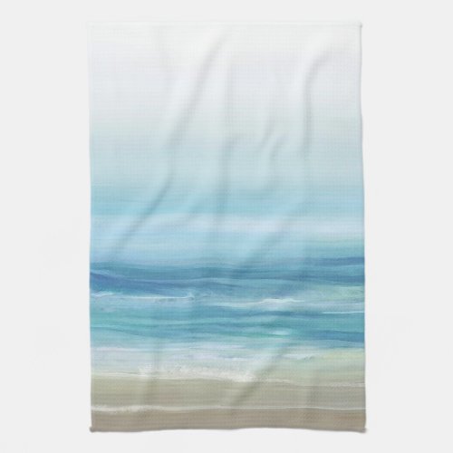 Sea Blue Watercolor Ocean Waves Coastal  Kitchen Towel