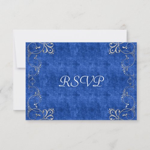Sea Blue &amp; White Velvet Deco Diamond Wedding RSVP Card
