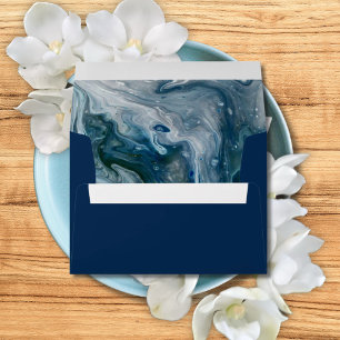 Sea Blues Alcohol Ink Paint Elegant Wedding Envelope