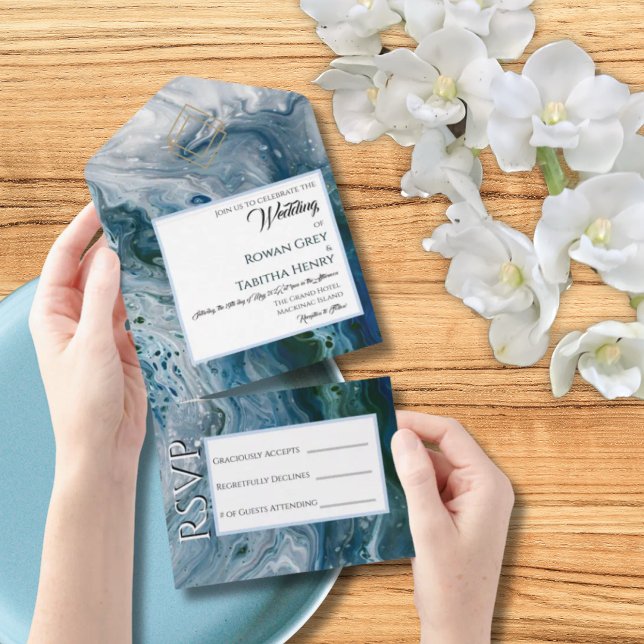 Sea Blues Alcohol Ink Wedding Invitation Elegance (Creator Uploaded)
