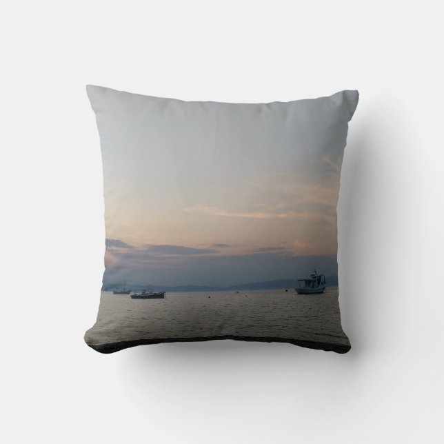 Sea Boats Throw Cushion Sunset Thassos (Front)