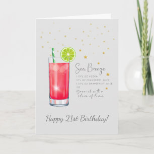 Sea Breeze Cocktail 21st Happy Birthday Card