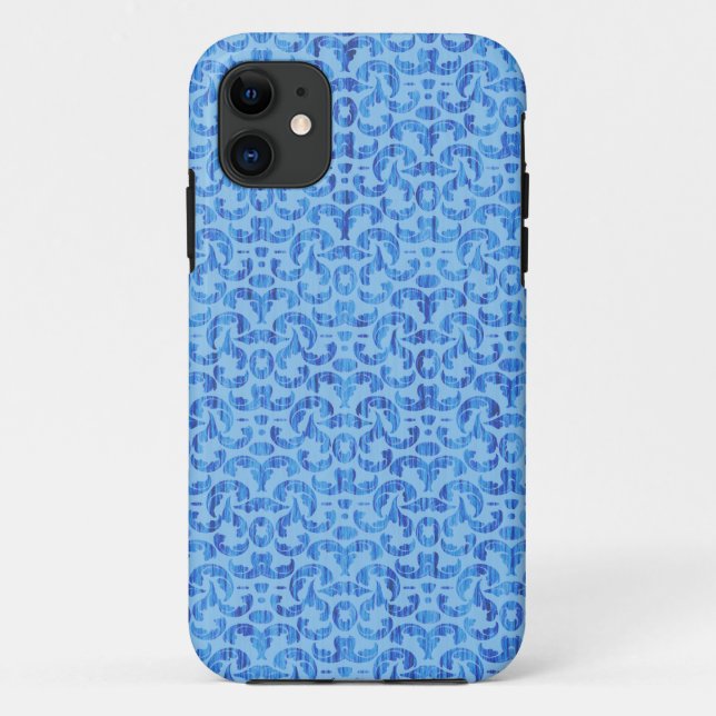 Sea Breezes Elegant Blue and Aqua Beach Damask Case-Mate iPhone Case (Back)