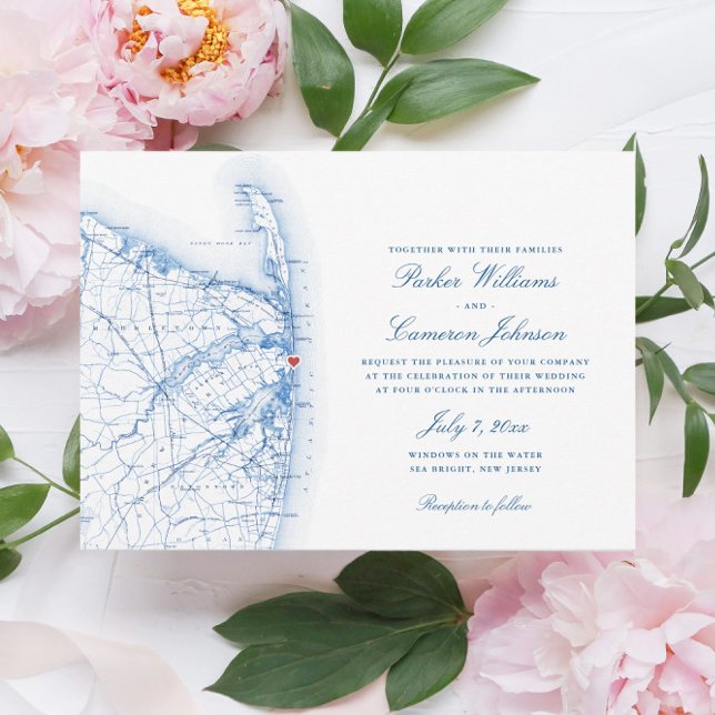Sea Bright New Jersey Elegant Wedding Invitation (This Sea Bright, New Jersey map wedding invitation is perfect for your destination beach wedding)