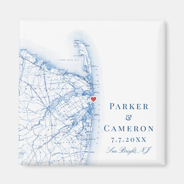 Sea Bright New Jersey Map Elegant Wedding Favor Magnet (Front)
