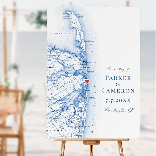 Sea Bright New Jersey Map Elegant Wedding Welcome  Foam Board