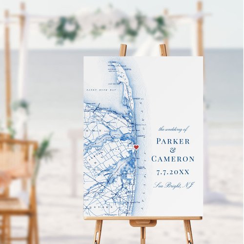 Sea Bright New Jersey Map Elegant Wedding Welcome  Foam Board