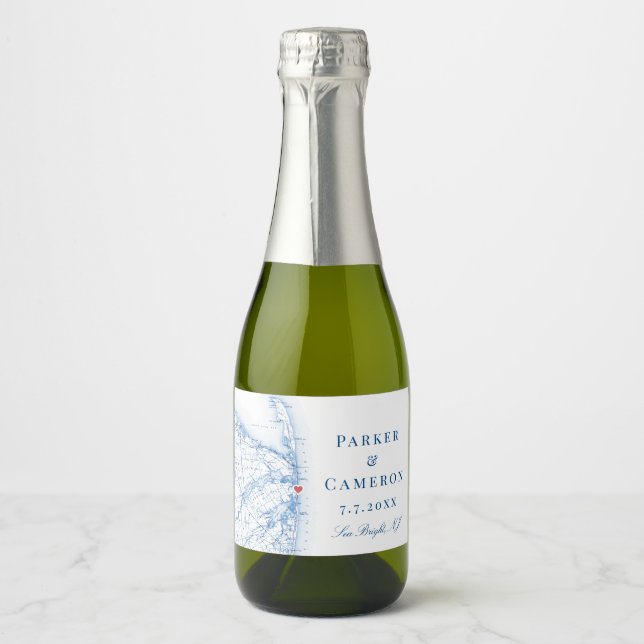 Sea Bright New Jersey Map Wedding Champagne Mini Sparkling Wine Label (Front)
