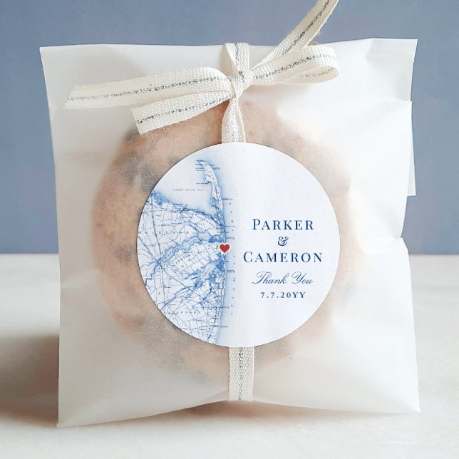 Sea Bright New Jersey Map Wedding Favor Classic Round Sticker (These Sea Bright New Jersey thank you stickers are perfect for wedding favor labels)