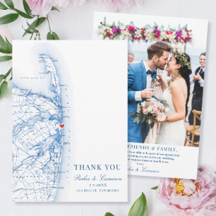 Sea Bright New Jersey Map Wedding Photo Flat Thank You Card