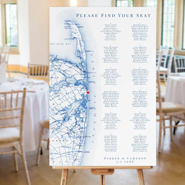 Sea Bright New Jersey Map Wedding Seating Chart Foam Board | Zazzle