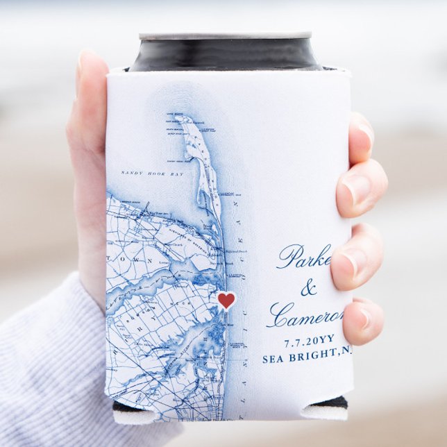Sea Bright New Jersey Wedding Favor Drink Can Cooler (These Sea Bright New Jersey can coozies are perfect for a Windows on the Water destination wedding)