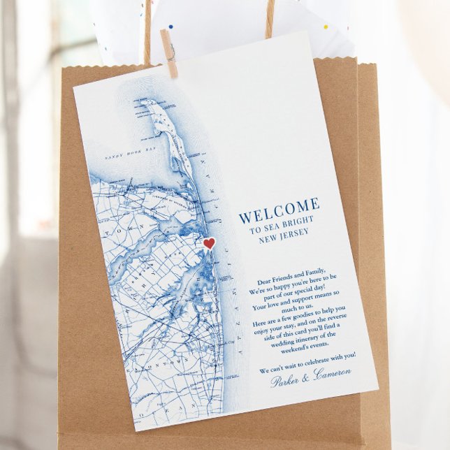 Sea Bright New Jersey Wedding Welcome Itinerary Thank You Card (This Sea Bright New Jersey Welcome letter is perfect for a Jersey Shore destination wedding)