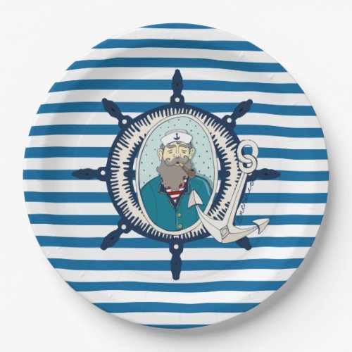 Sea Captain Blue and White Stripe Paper Plates