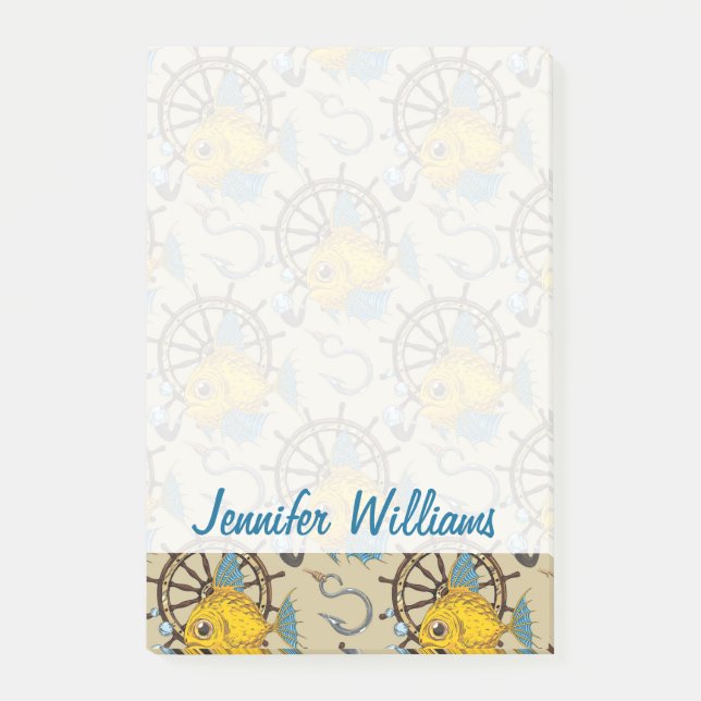 Sea Captain Fish Pattern | Add Your Name Post-it Notes (Front)