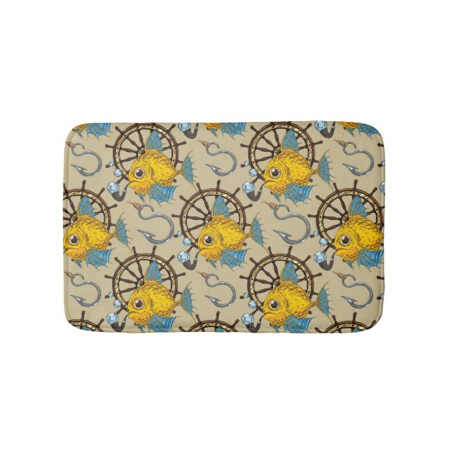 Sea Captain Fish Pattern Bathroom Mat (Front)