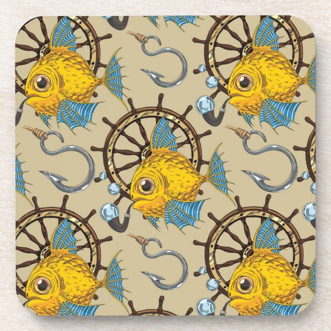 Sea Captain Fish Pattern Beverage Coaster (Front)