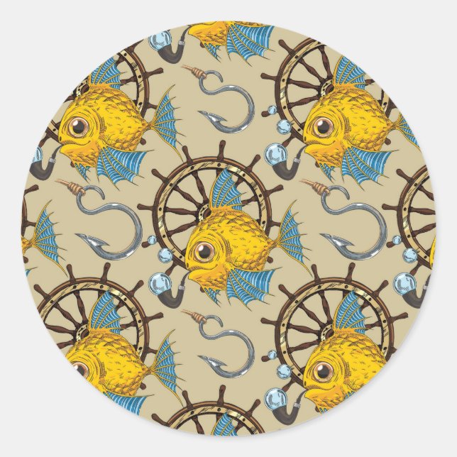 Sea Captain Fish Pattern Classic Round Sticker (Front)
