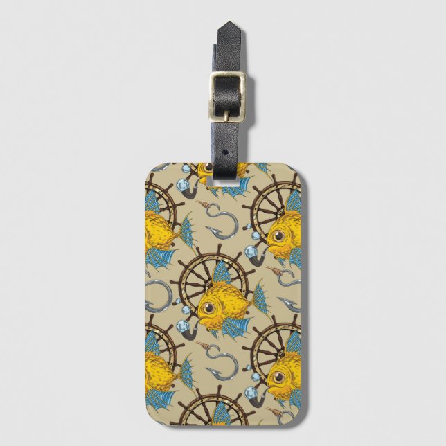 Sea Captain Fish Pattern Luggage Tag (Front Vertical)