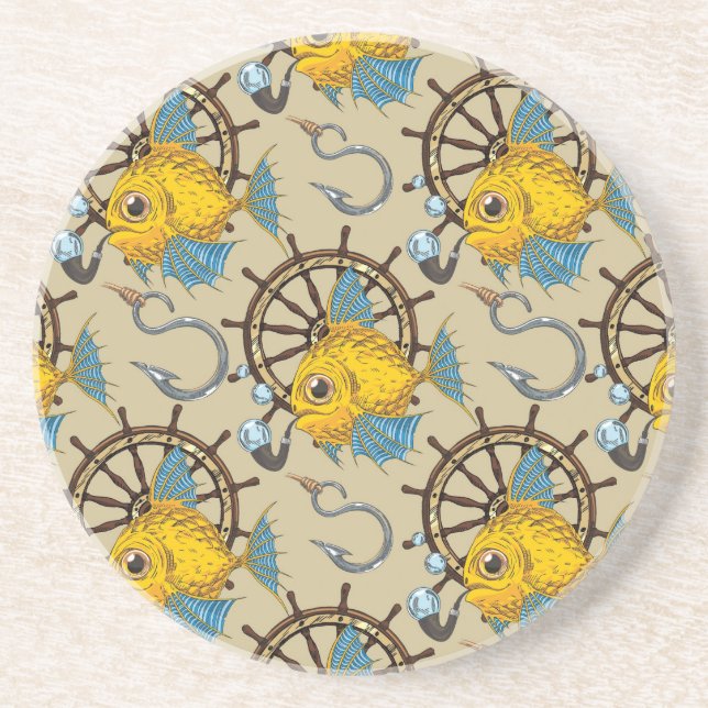 Sea Captain Fish Pattern Sandstone Coaster (Front)