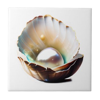 Sea Clam Shell Peal Iridescent Shine Glam Decor Ceramic Tile by mensgifts at Zazzle