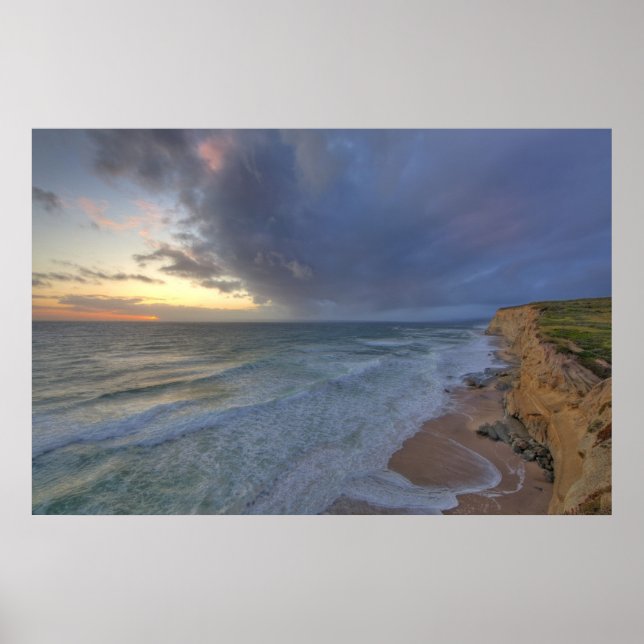 Sea cliffs catch days last light at Pomponi Poster (Front)