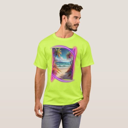 Sea coast palms and colorful effects T_Shirt