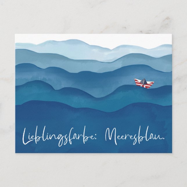 sea color blue postcard in watercolor (Front)