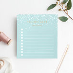 Sea | Confetti Dots Personalized To-Do List Notepad<br><div class="desc">Chic personalized notepad features "to do list" at the top with your name beneath, in dark antique gold lettering on a pastel sea green background dotted with white confetti dots raining from the top. Keep track of all your important items with this lined to-do list note pad featuring 10 checkboxes....</div>