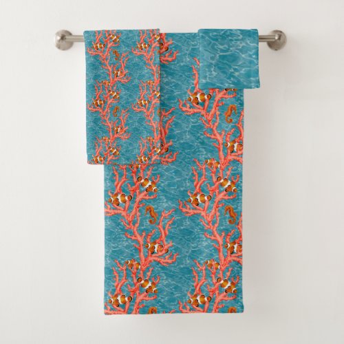 Sea coral and clownfish  bath towel set