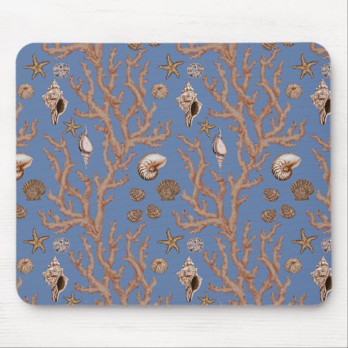 Sea coral and shells mouse pad