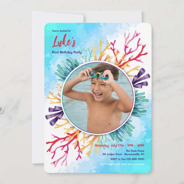 Sea Coral Photo Invitation (Front)