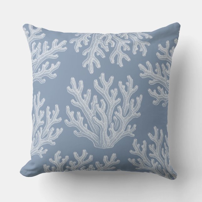 Sea Coral Silhouette | Silver Blue Outdoor Pillow (Front)