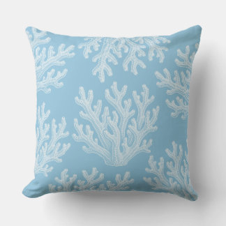 Sea Coral Silhouette Throw Pillow | Marine Blue