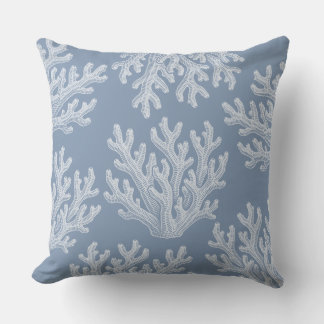 Sea Coral Silhouette Throw Pillow | Silver Blue