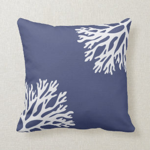 Sea Coral Silhouettes (Navy) Throw Pillow