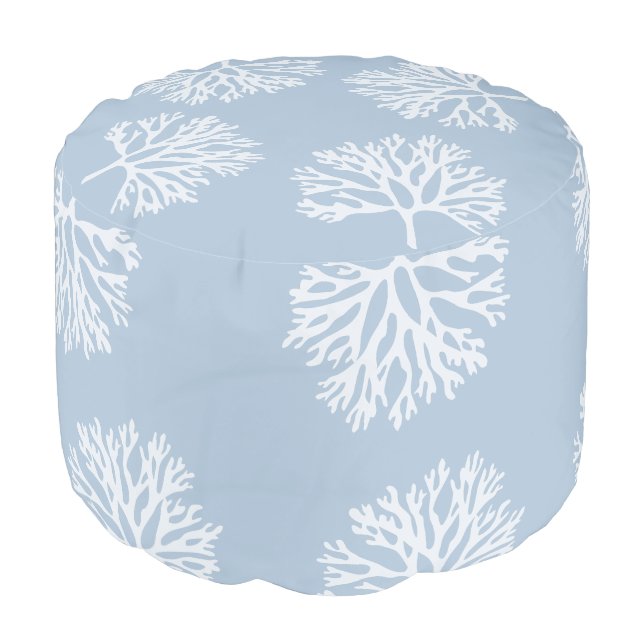 Sea Coral Silhouettes (Weathered Blue) Pouf (Angled Front)