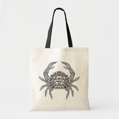 Sea crab black line illustration tote bag