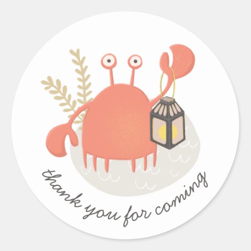 Sea crab Nautical kids birthday party thank you  Classic Round Sticker