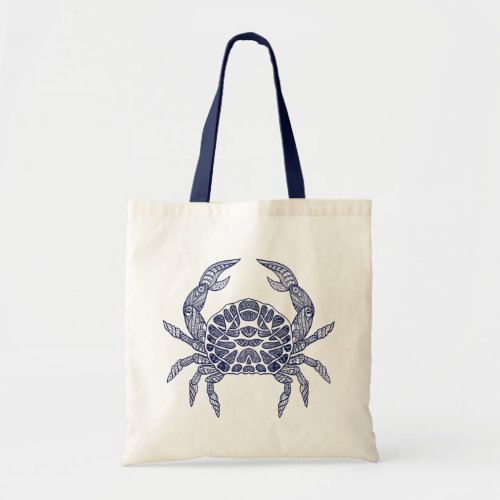 Sea crab navy_blue line illustration tote bag