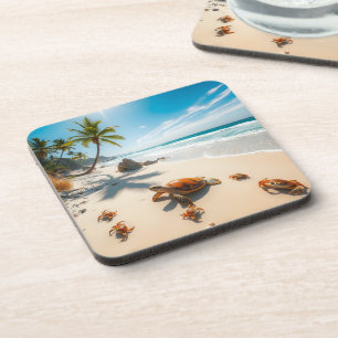 Sea  Crabs on Tropical Beach – Serene Ocea Beverage Coaster