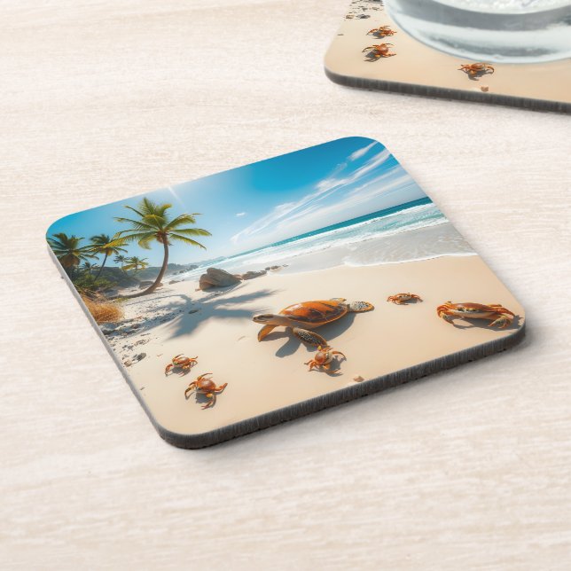 Sea  Crabs on Tropical Beach – Serene Ocea Beverage Coaster (Left Side)