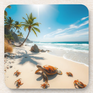 Sea  Crabs on Tropical Beach – Serene Ocea Beverage Coaster
