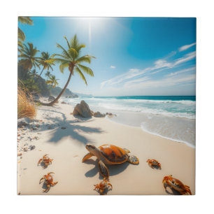 Sea  Crabs on Tropical Beach – Serene Ocea Ceramic Tile