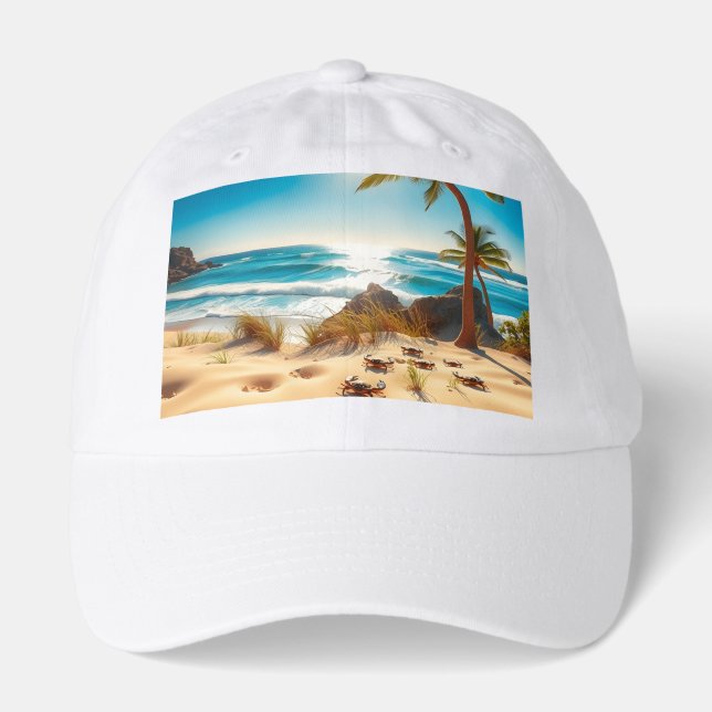 Sea  Crabs on Tropical Beach – Serene Ocea Hat (Front)