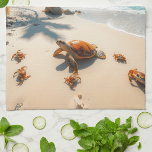 Sea Crabs on Tropical Beach – Serene Ocea Kitchen Towel