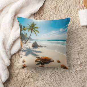 Sea  Crabs on Tropical Beach – Serene Ocea Throw Pillow