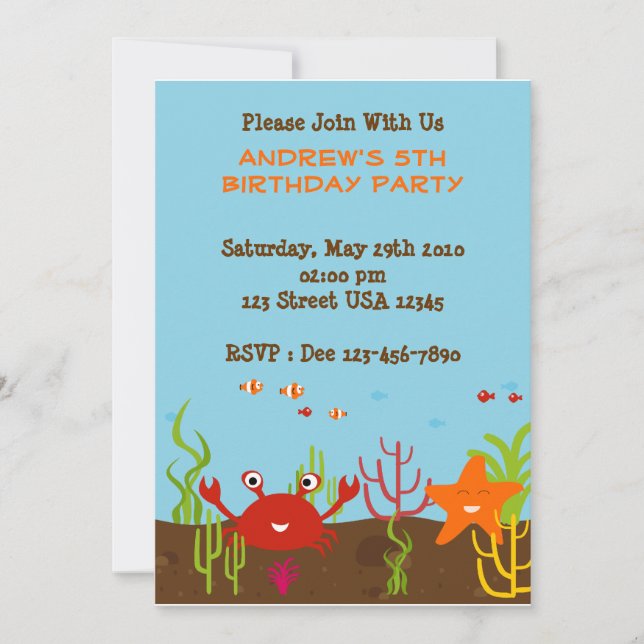 Sea Creature 5x7 Party Invitation (Front)