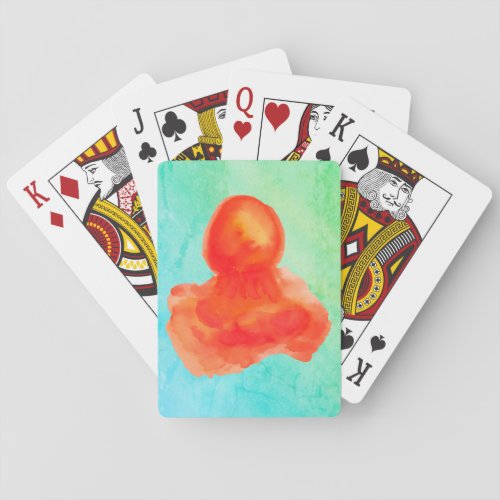 Sea Creature Artistic Orange Watercolor Jellyfish Poker Cards