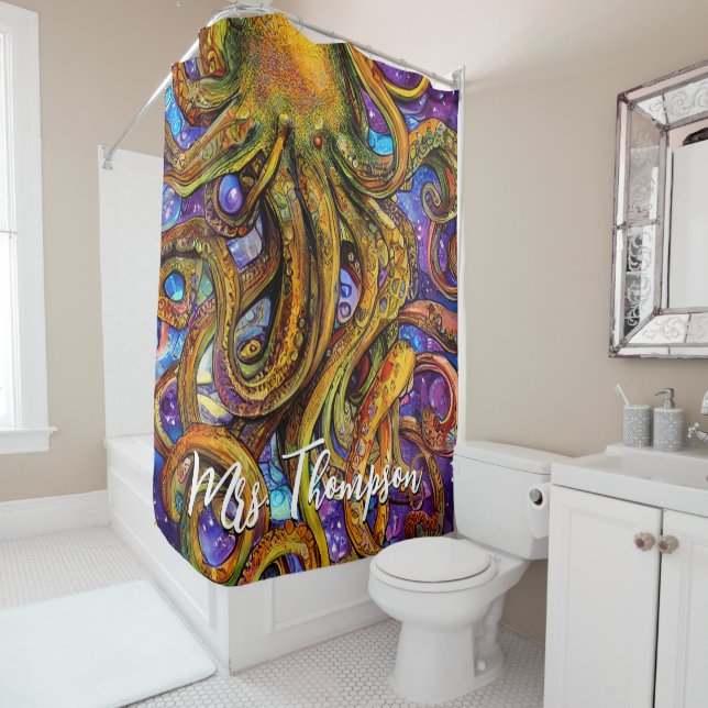 Sea Creature Octopus with Personalized Name Shower Curtain (In Situ)